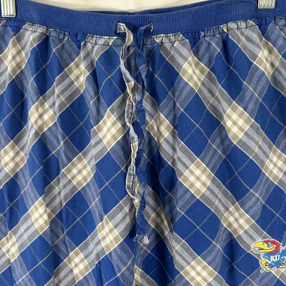 KU Jayhawks Sleep Pants Women's Small Blue Plaid Pull On Drawstring Cotton Blend - Picture 5 of 10